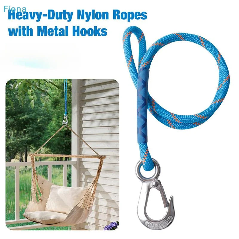 Corde de Suspension en Nylon avec Crochet Métallique pour Hamac, 62 cm