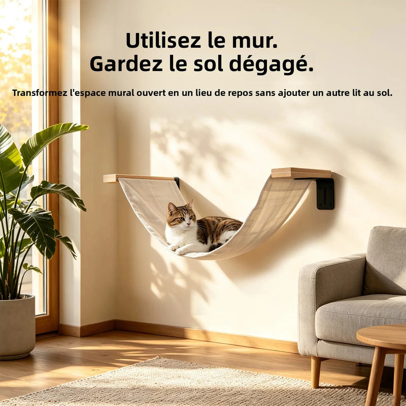 Hamac Mural pour Chat en Bois et Toile Blanc Cassé, 85 x 33 cm, vue 3