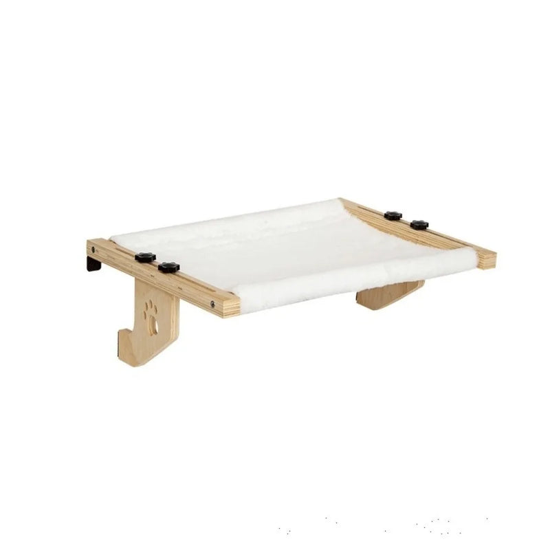 Hamac pour Chat Fenêtre en Bois, Toile Blanche en Coton, Motif Patte, vue 7