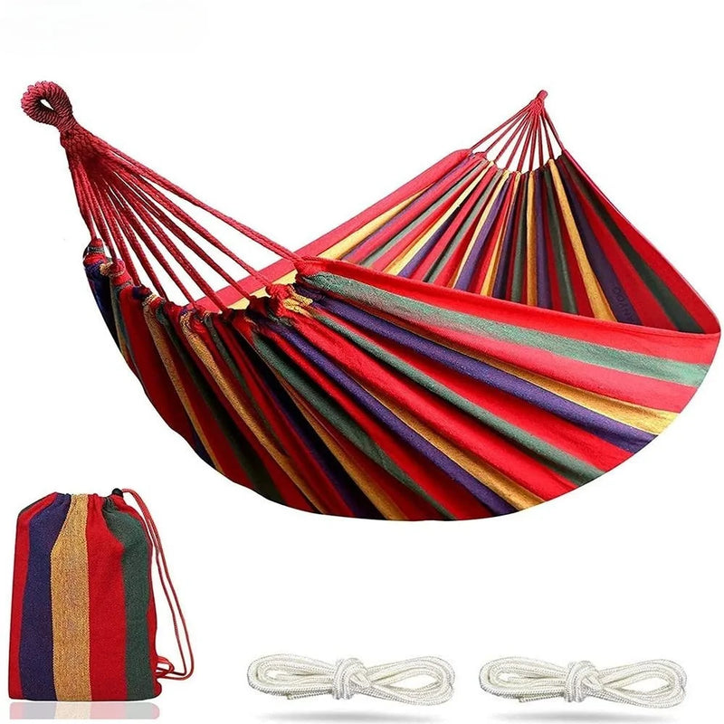 Hamac en Coton Rayé, 240 cm, Rouge ou Bleu, avec Sac