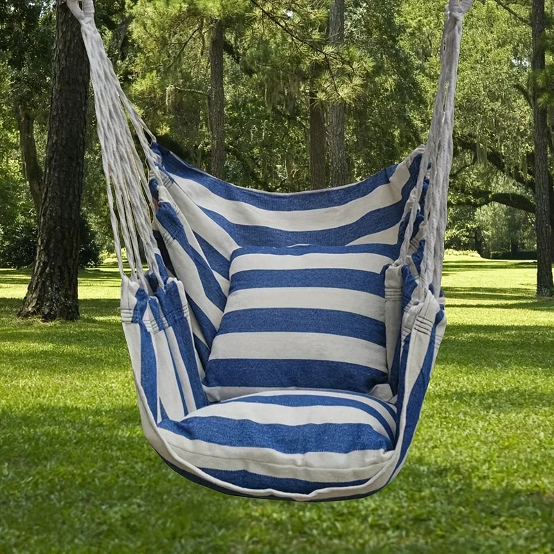 Chaise Hamac Suspendue en Toile Rayée, avec ou sans Coussins, 5 Coloris