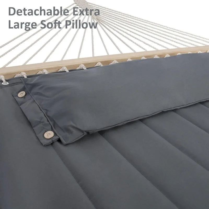 Hamac sur Pied Double Matelassé Gris Foncé, Support Métal Noir 375 cm, vue 2