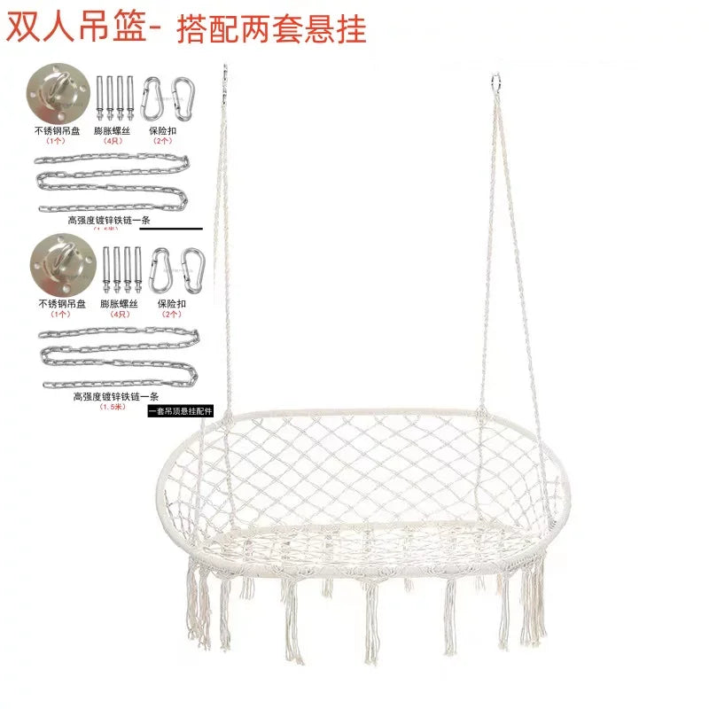 Chaise Hamac Suspendue en Corde de Coton à Franges, 1 ou 2 Places, vue 8
