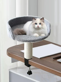 Hamac Chat Bureau à Pince, Panier Rond avec Griffoir en Sisal, Gris, vue 4