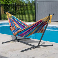 Hamac Double de Camping en Coton Rayé avec Cadre en Acier Gain de Place, vue 3