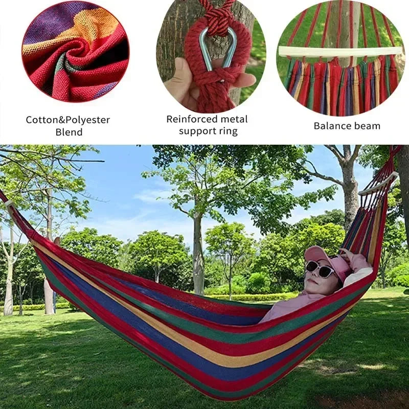 Hamac Rayé à Barre en Toile Coton et Polyester, 1 ou 2 Places, 200 cm, Sac de Rangement, vue 2