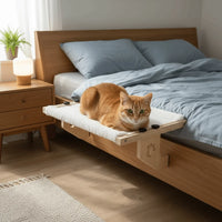 Hamac pour Chat Fenêtre en Bois, Toile Blanche en Coton, Motif Patte, vue 3