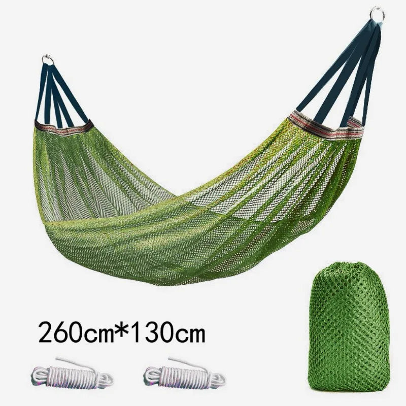 Hamac filet aéré en maille polyester, 260 x 130 cm, 7 coloris, sac et cordes