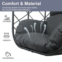 Fauteuil Suspendu Œuf en Résine Tressée Noire avec Pied et Coussin Gris, vue 4