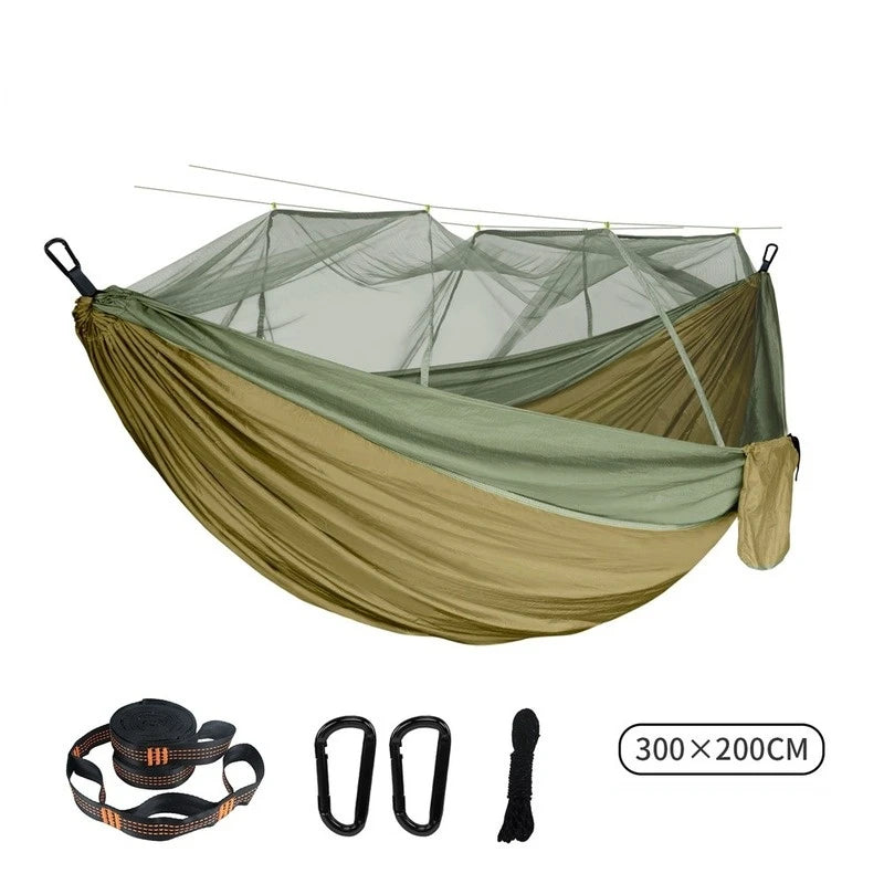 Hamac de Camping Double Moustiquaire, Nylon 300 x 200 cm, Sangles Incluses, vue 6