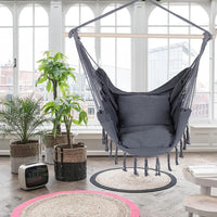 Chaise Hamac Suspendue en Coton et Lin, Barre en Bois, 2 Coussins, vue 4