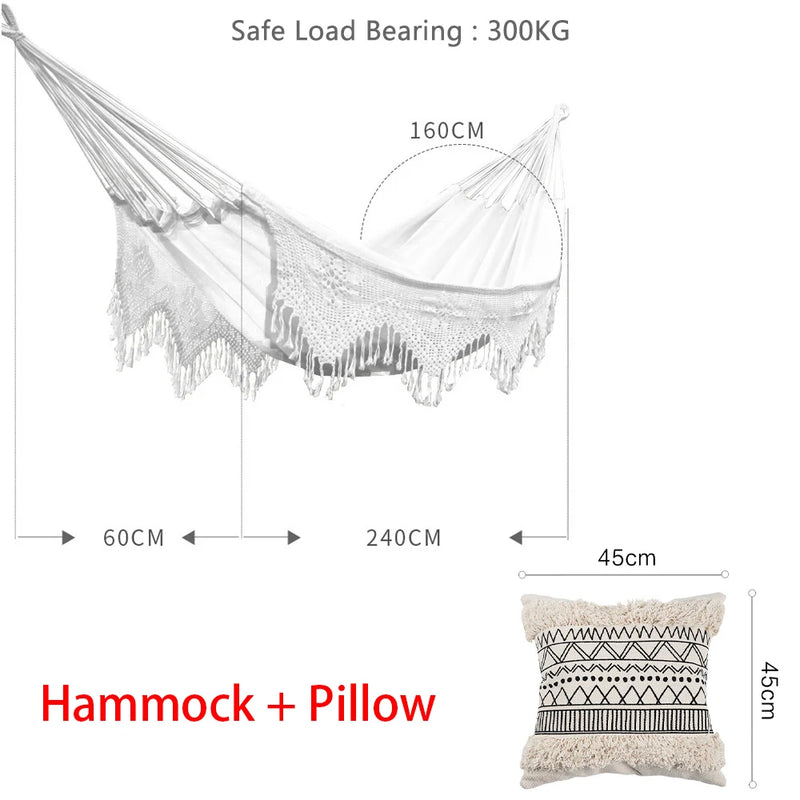Hamac Double Bohème en Coton avec Franges au Crochet, 360 x 160 cm, Sac de Transport, vue 7