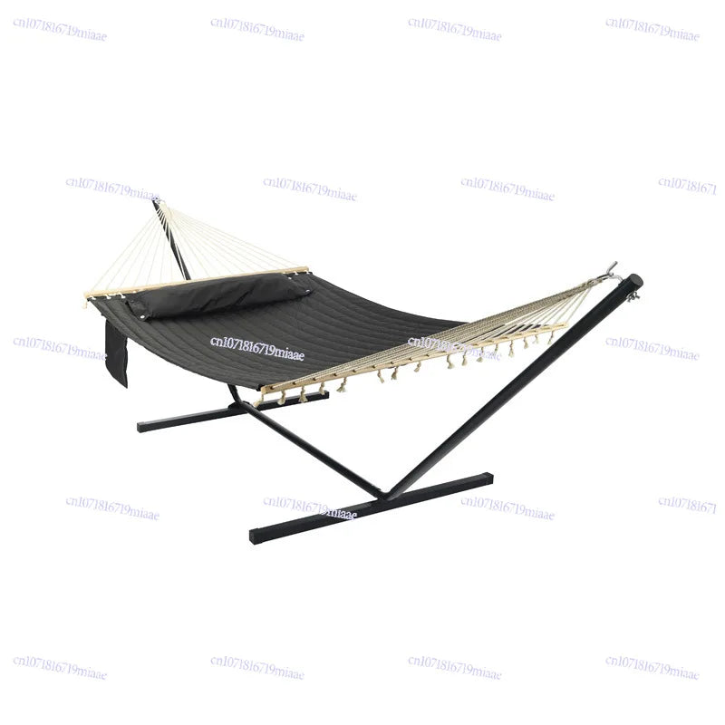 Hamac Matelassé Anthracite sur Pied, Support Métal Noir et Oreiller