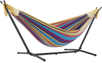 Hamac Double de Camping en Coton Rayé avec Cadre en Acier Gain de Place, vue 2