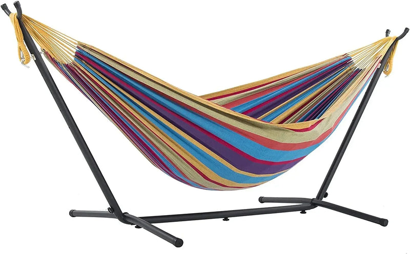 Hamac Double de Camping en Coton Rayé avec Cadre en Acier Gain de Place, vue 2