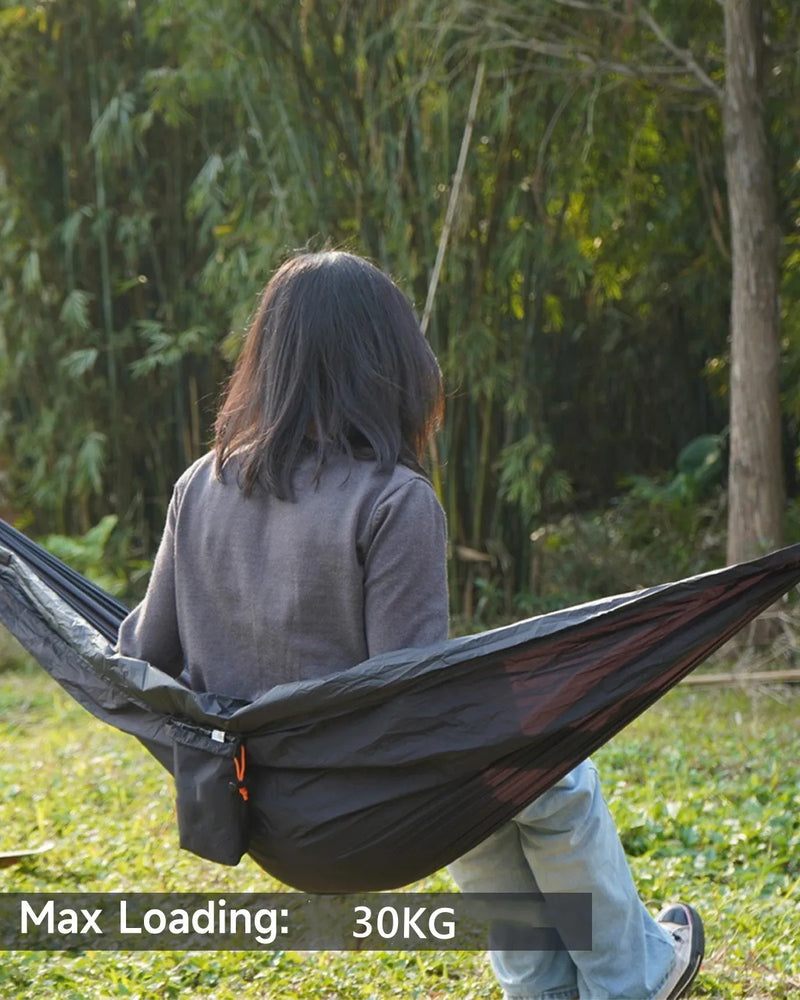 Hamac de camping avec toile pare-soleil 290 x 140 cm et hamac de rangement suspendu, vue 5