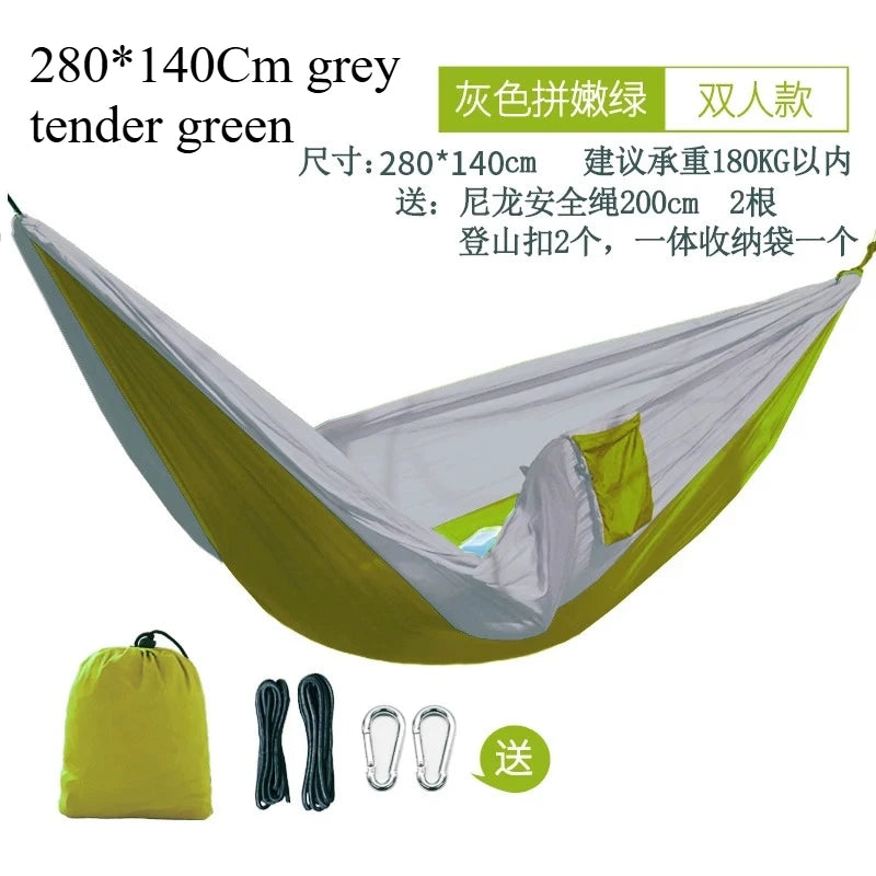 Hamac de Camping Nylon Simple ou Double, Cordes et Mousquetons Inclus, vue 7