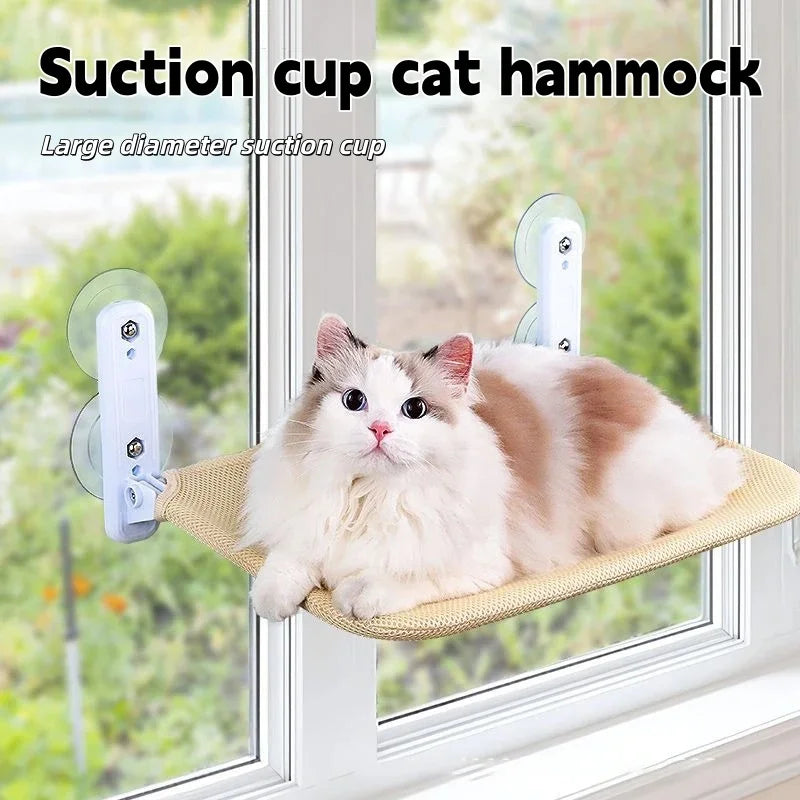 Hamac pour Chat Pliable pour Fenêtre ou Mur Lisse, Maille Grise ou Beige, 45 ou 52 x 30 cm