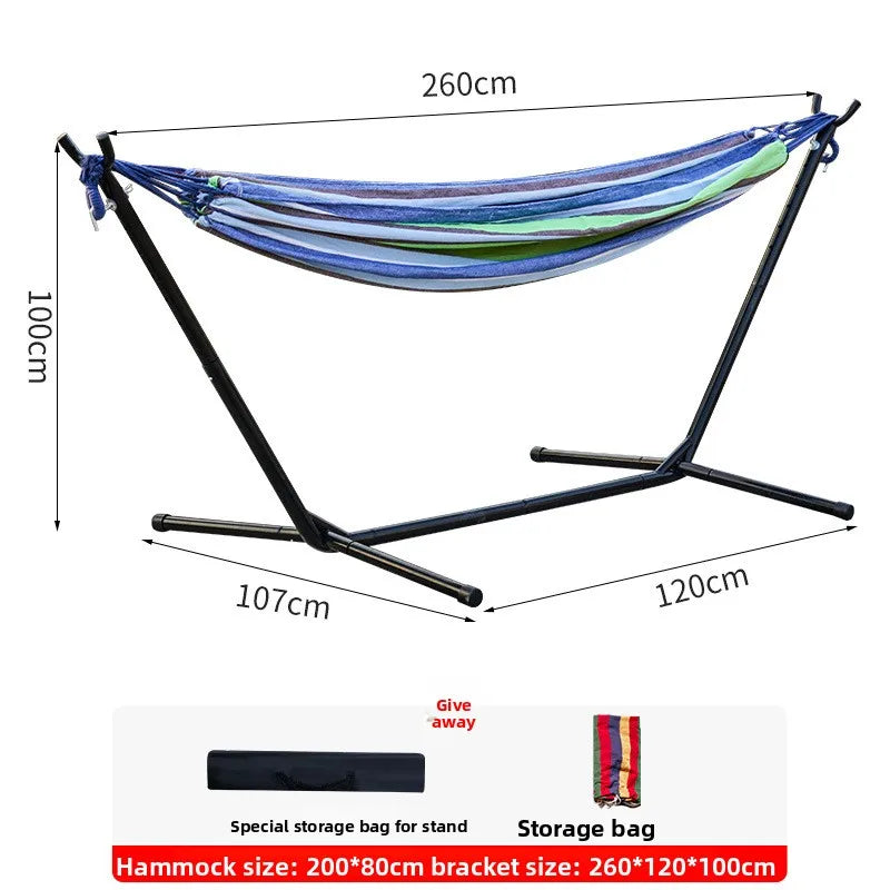 Hamac sur Pied 1 Place, Toile de Coton Rayée, Support 260 cm, vue 12