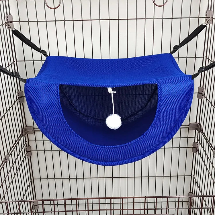 Hamac pour Chat à Suspendre en Cage, Maille Respirante avec Pompon, vue 4