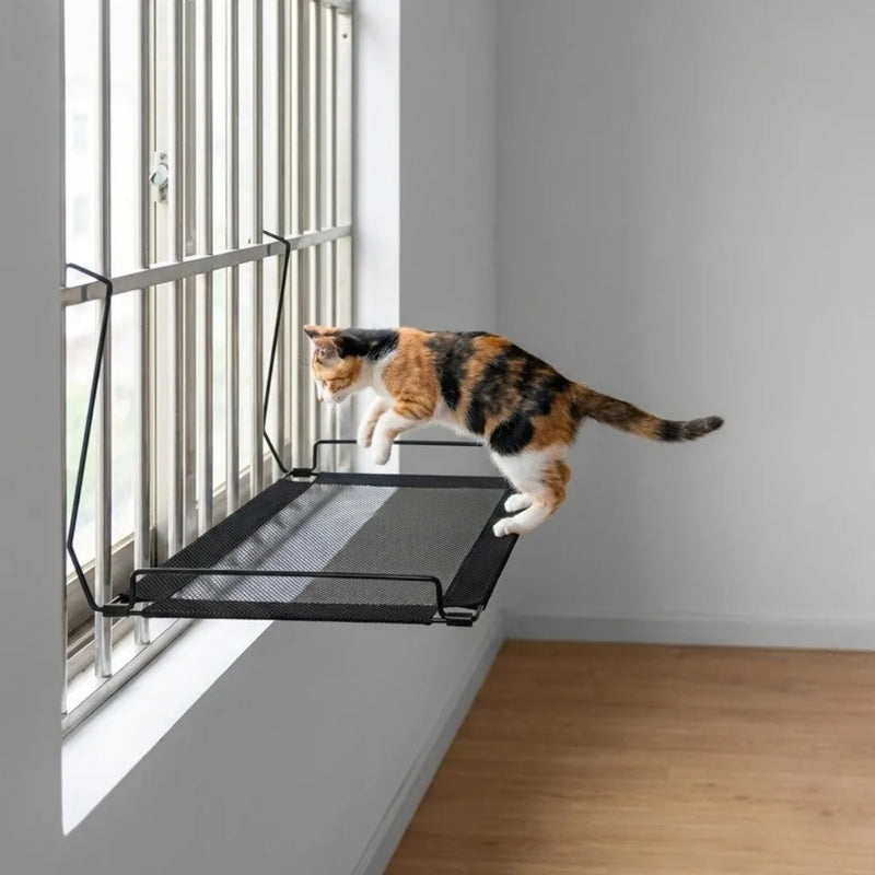 Hamac pour Chat à Crochets pour Radiateur, Canapé ou Fenêtre, Maille Noire, 45 x 30 cm