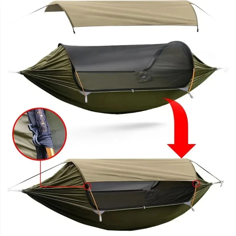 Hamac de camping avec moustiquaire tunnel et toit amovible, 270 x 140 cm, vue 4