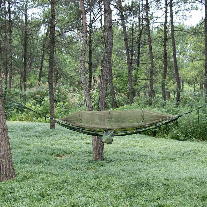 Hamac de Camping Camouflage Réversible avec Moustiquaire, 1 Place, Sangles et Mousquetons, vue 3