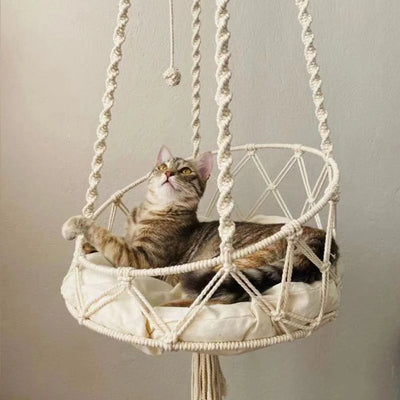 Hamac Chat Suspendu en Macramé de Corde de Coton, 30 ou 40 cm