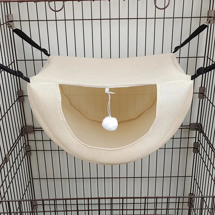 Hamac pour Chat à Suspendre en Cage, Maille Respirante avec Pompon, vue 6