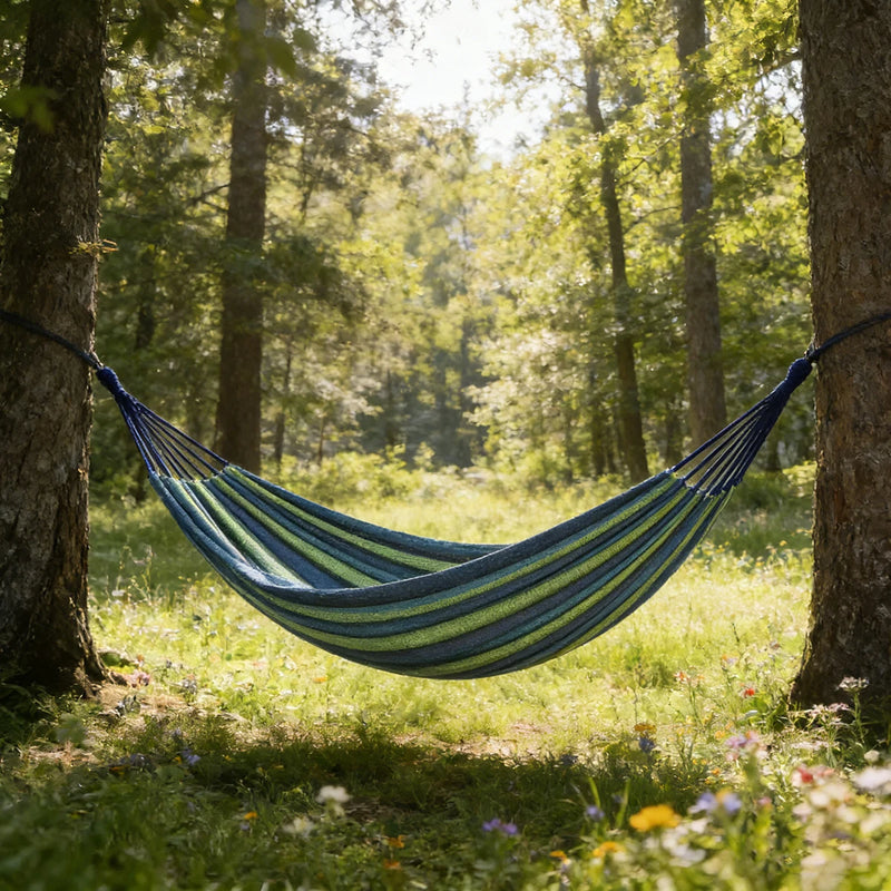 Hamac Rayé en Coton et Polyester, 1 Place, 180 cm, Rouge ou Bleu, vue 2