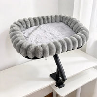 Hamac pour Chat de Bureau à Bras Pivotant 360°, Bord Boudiné en Peluche Grise, 45 x 35 cm, vue 4