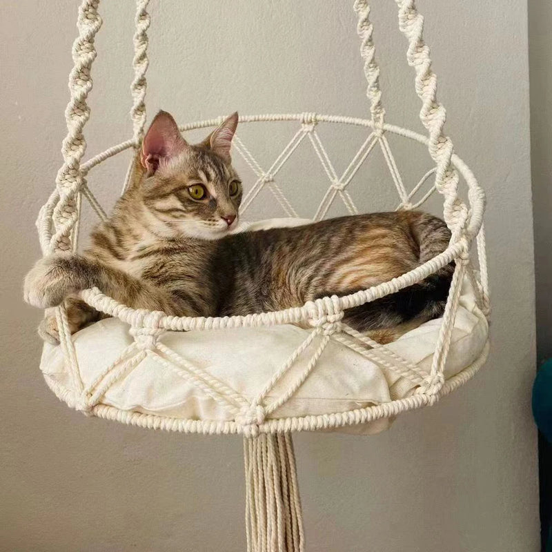 Hamac Chat Suspendu en Macramé de Corde de Coton, 30 ou 40 cm, vue 3