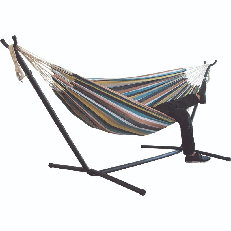 Hamac Double de Camping en Coton Rayé avec Cadre en Acier Gain de Place, vue 11