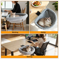 Hamac pour Chat de Bureau à Pince, Pliable en Un Clic, Demi-circulaire en Peluche Grise, 44 x 46 cm, vue 5