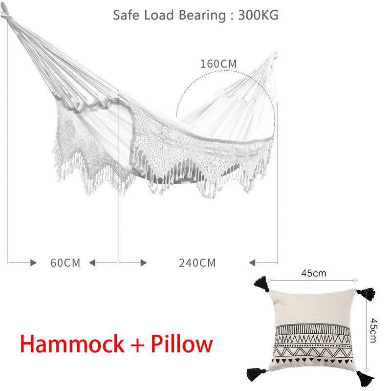Hamac Double Bohème en Coton avec Franges au Crochet, 360 x 160 cm, Sac de Transport, vue 8