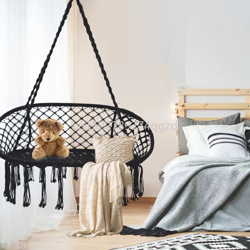 Chaise Hamac Suspendue Double en Macramé de Coton, Banc à Franges 130 x 80 cm, vue 6