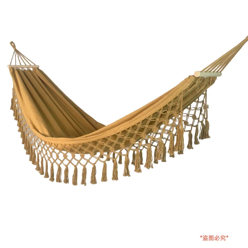 Hamac Brésilien à Franges avec Barres en Bois, Toile Épaisse, 200 x 100 cm, vue 5