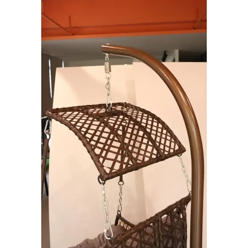 Fauteuil Suspendu Tressé avec Toit et Pied en C, Coussin Gris, 4 Coloris, vue 4