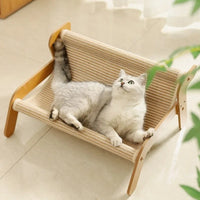 Lit Hamac pour Chat en Bois et Sisal, Griffoir 2 en 1, 2 Tailles