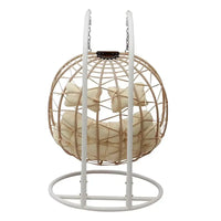 Fauteuil Suspendu Œuf Double Tressé Naturel, Pied Blanc, Coussin Crème, vue 4