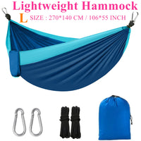 Hamac de camping léger en nylon, 220 x 90 cm ou 270 x 140 cm, sac et mousquetons, vue 10