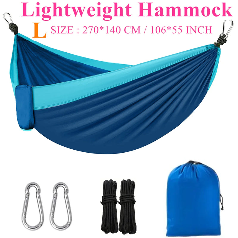 Hamac de camping léger en nylon, 220 x 90 cm ou 270 x 140 cm, sac et mousquetons, vue 10