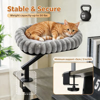 Hamac pour Chat de Bureau à Bras Pivotant 360°, Bord Boudiné en Peluche Grise, 45 x 35 cm, vue 3