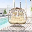 Fauteuil Suspendu Œuf Double Tressé Naturel, Pied Blanc, Coussin Crème