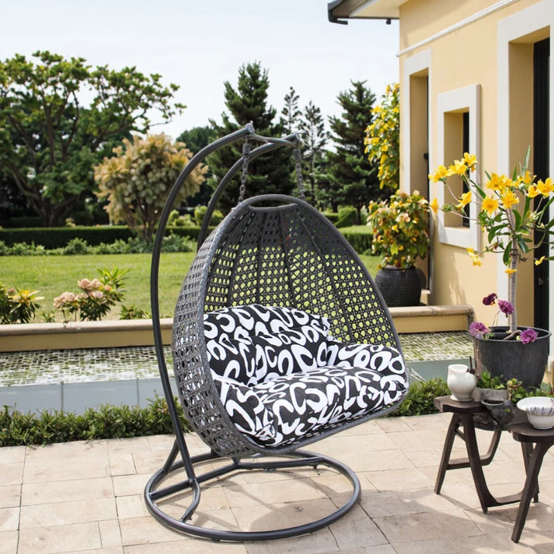 Fauteuil Suspendu Œuf Tressé avec Pied Métal en Arc, 7 Coloris de Coussin, vue 2