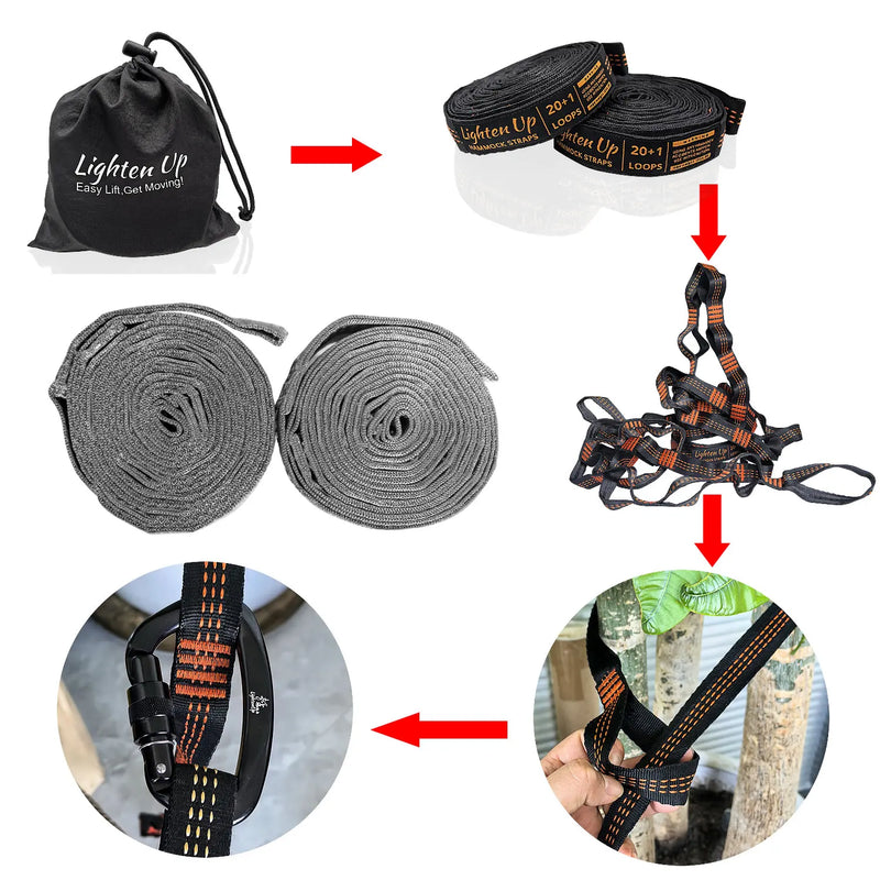 Sangles de Hamac 3 m à 21 Boucles, Lot de 2 avec Mousquetons et Sac de Rangement, vue 5