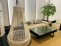 Chaise Hamac Suspendue en Macramé Écru, Forme Conique, Coussin Rond, 3 Tailles, vue 5