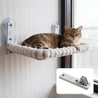 Hamac pour Chat Fenêtre à Ventouses, Peluche Blanche, Ovale ou Carré, vue 3