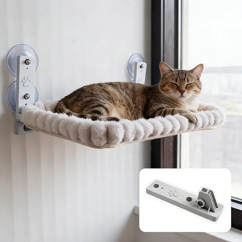 Hamac pour Chat Fenêtre à Ventouses, Peluche Blanche, Ovale ou Carré, vue 3