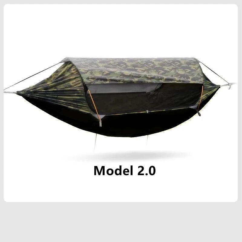 Hamac de camping double avec moustiquaire et toit pare-soleil, nylon 270 x 140 cm